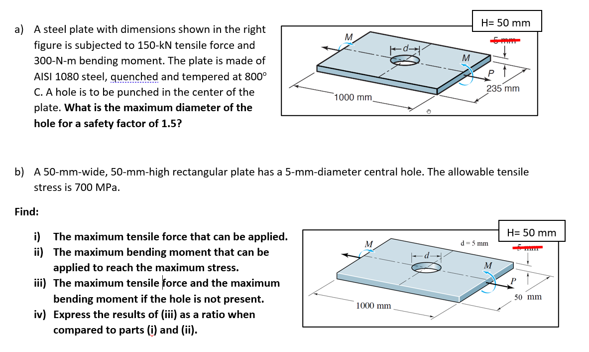 Solved H=50 mm м. kdy M Р a) A steel plate with dimensions