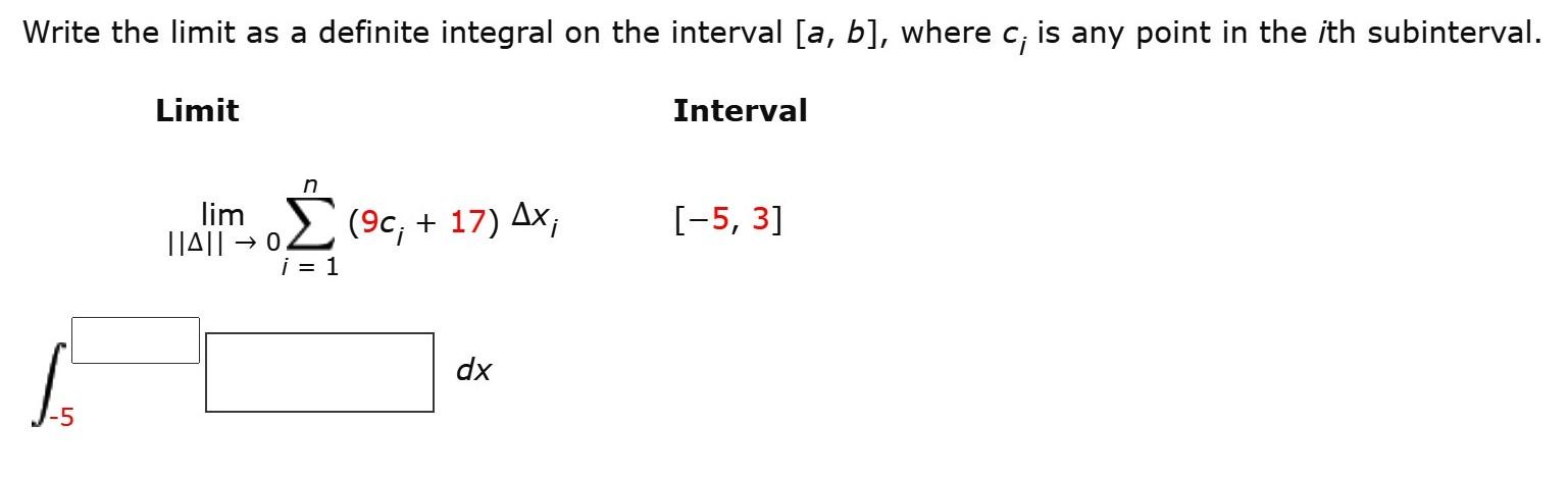 Solved Write the limit as a definite integral on the given | Chegg.com