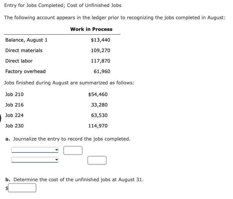 Solved Entry For Jobs Completed; Cost Of Unfinished Jobs The | Chegg.com