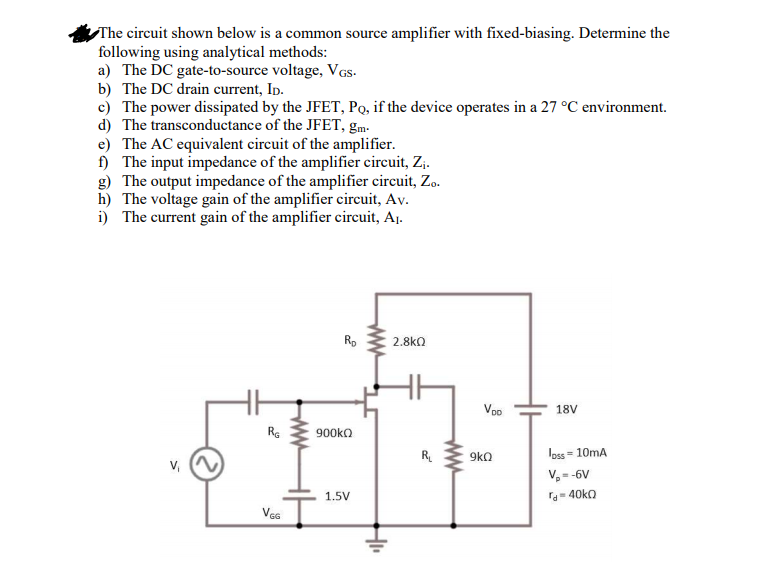 Solved The circuit shown below is a common source amplifier | Chegg.com
