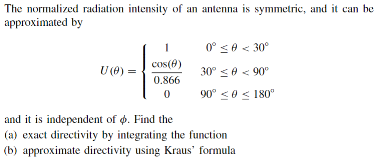 Solved The normalized radiation intensity of an antenna is | Chegg.com