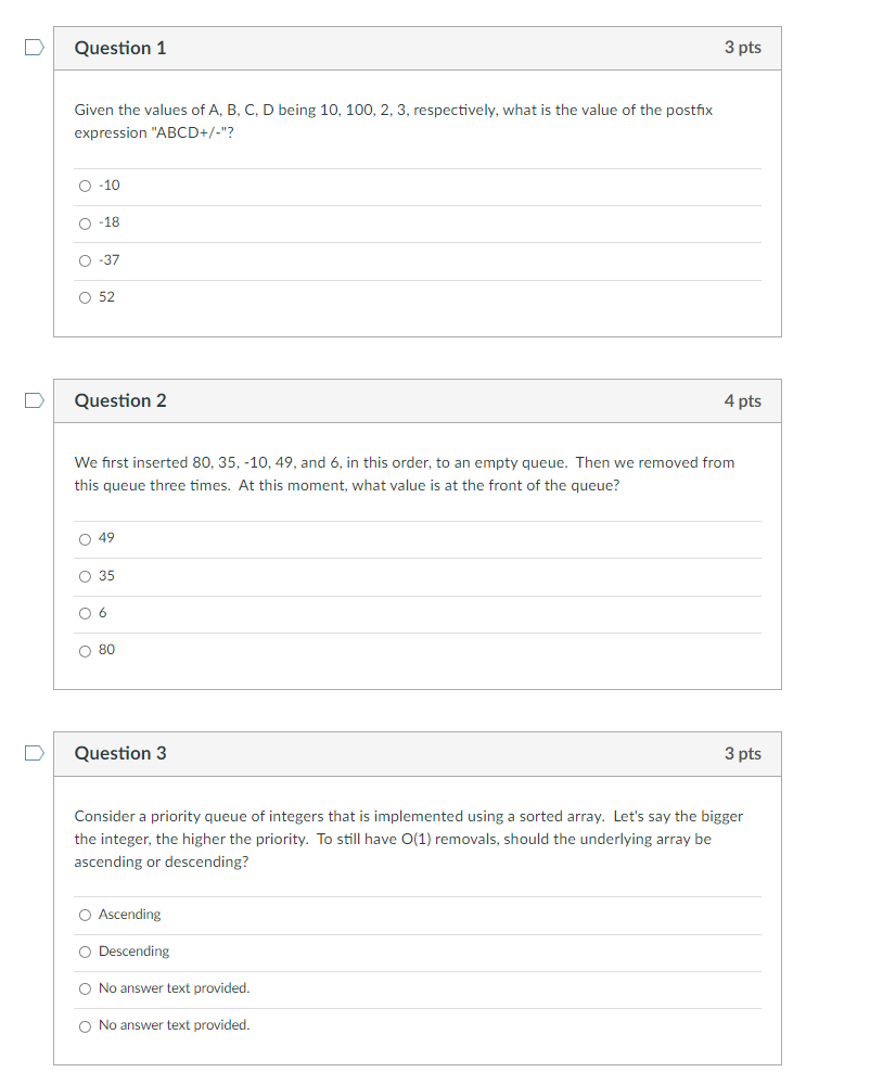 Solved Question 1 3 pts Given the values of A, B, C, D being | Chegg.com