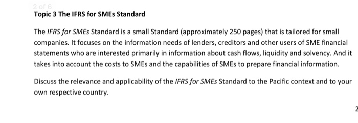 Solved Topic 3 The IFRS For SMEs Standard The IFRS For SMEs | Chegg.com