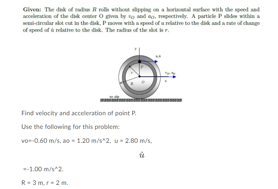 Solved Given: The disk of radius R rolls without slipping on | Chegg.com