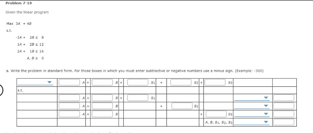 Solved Problem 7-19 Given the linear program Max 3A 48 s.t. | Chegg.com