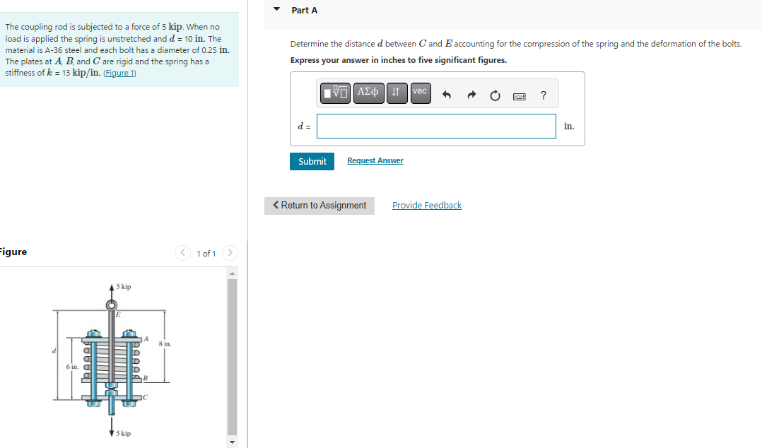 Solved The coupling rod is subjected to a force of 5kip.