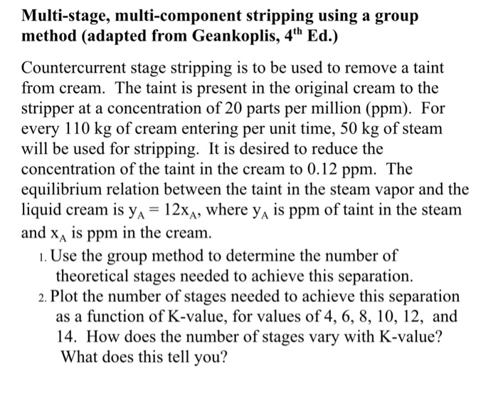 Solved Multi-stage, multi-component stripping using a group | Chegg.com