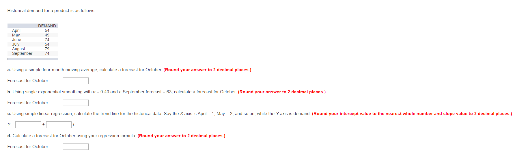 Solved Historical demand for a product is as follows DEMAND