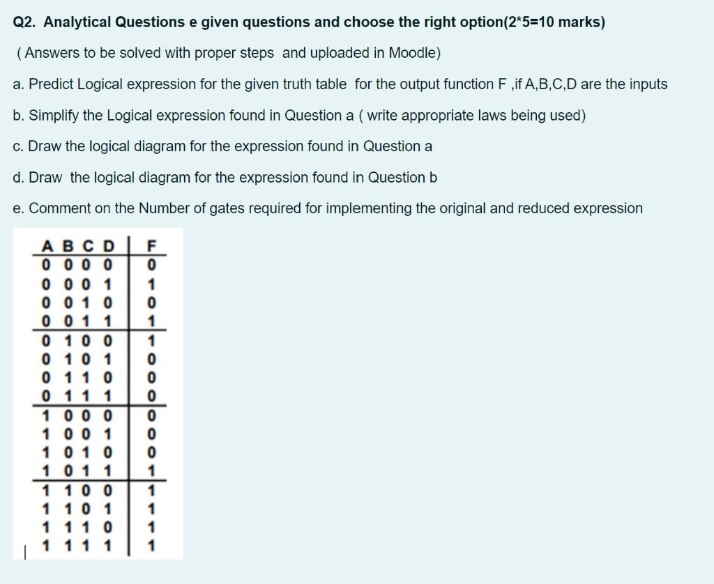 Solved Q2. Analytical Questions e given questions and choose | Chegg.com