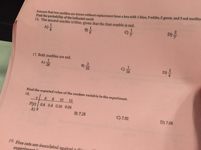 Solved Assume that two marbles are drawn without replacement