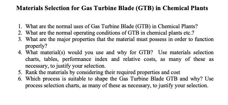 Solved Materials Selection for Gas Turbine Blade (GTB) in | Chegg.com