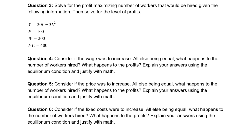 Maximizing Profits Math Problem Solved Question 3: Solve for the profit maximizing number of | Chegg.com