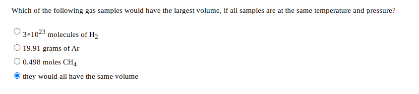 which of these samples of gas contains the largest number of molecules
