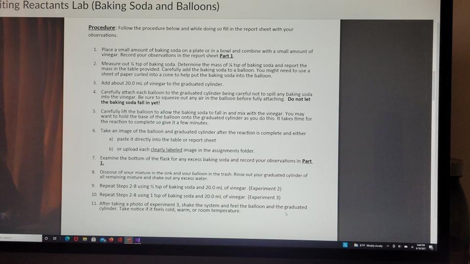 Limiting Reactants Lab (Baking Soda and Balloons)