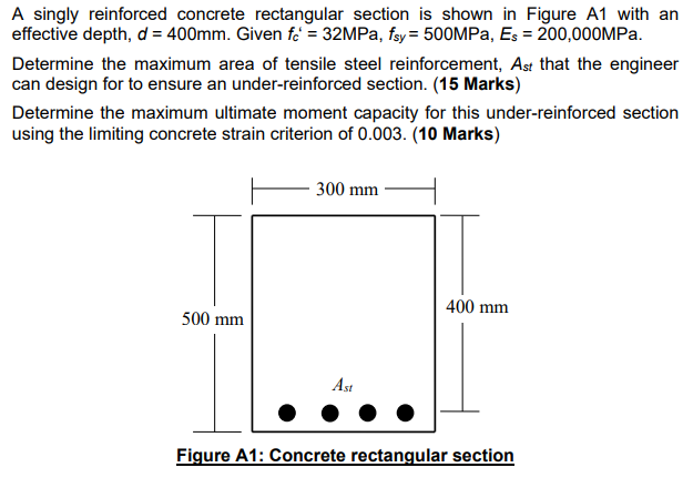 Solved A singly reinforced concrete rectangular section is | Chegg.com