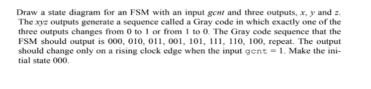 Solved Draw a state diagram for an FSM with an input gcnt | Chegg.com