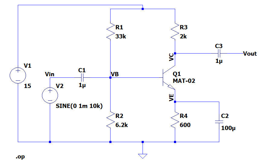 Solved R1 33k R3 2k C3 Vout VC 1p V1 + Vin VB c1 HE 1μ Q1 | Chegg.com