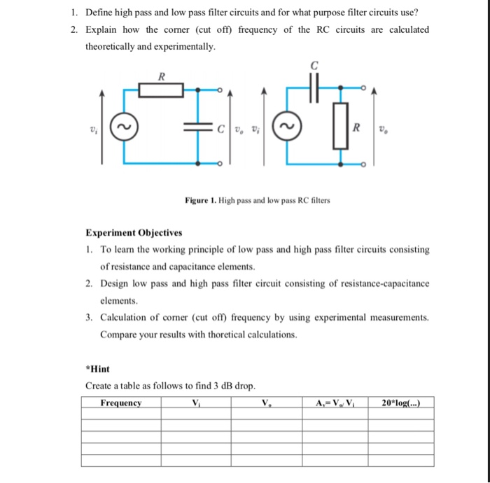 Solved 1. Define high pass and low pass filter circuits and