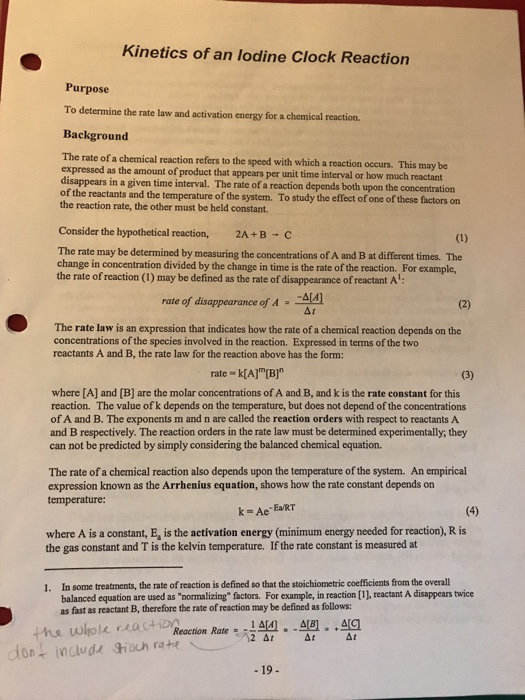 Solved of an lodine Clock Reaction Purpose To