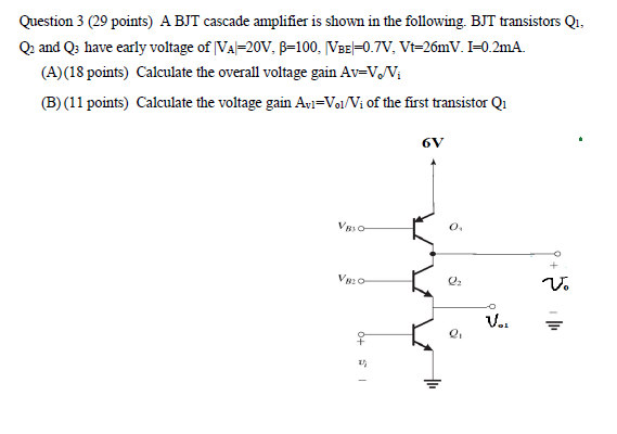 Solved Question 3 (29 points) A BJT cascade amplifier is | Chegg.com