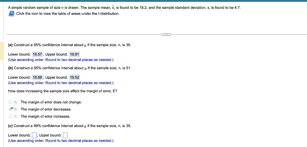 Solved A simple random sample of size n is drawn. The sample | Chegg.com