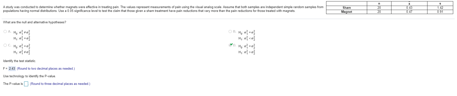 Solved s A study was conducted to determine whether magnets | Chegg.com