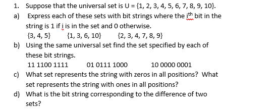 Solved 1. Suppose that the universal set is U = {1, 2, 3, 4