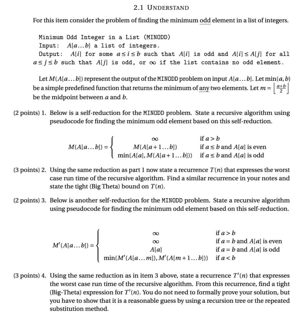 Solved 2.1 UNDERSTAND For this item consider the problem of | Chegg.com