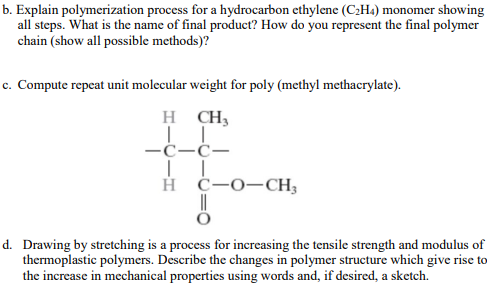 Solved b. Explain polymerization process for a hydrocarbon Chegg