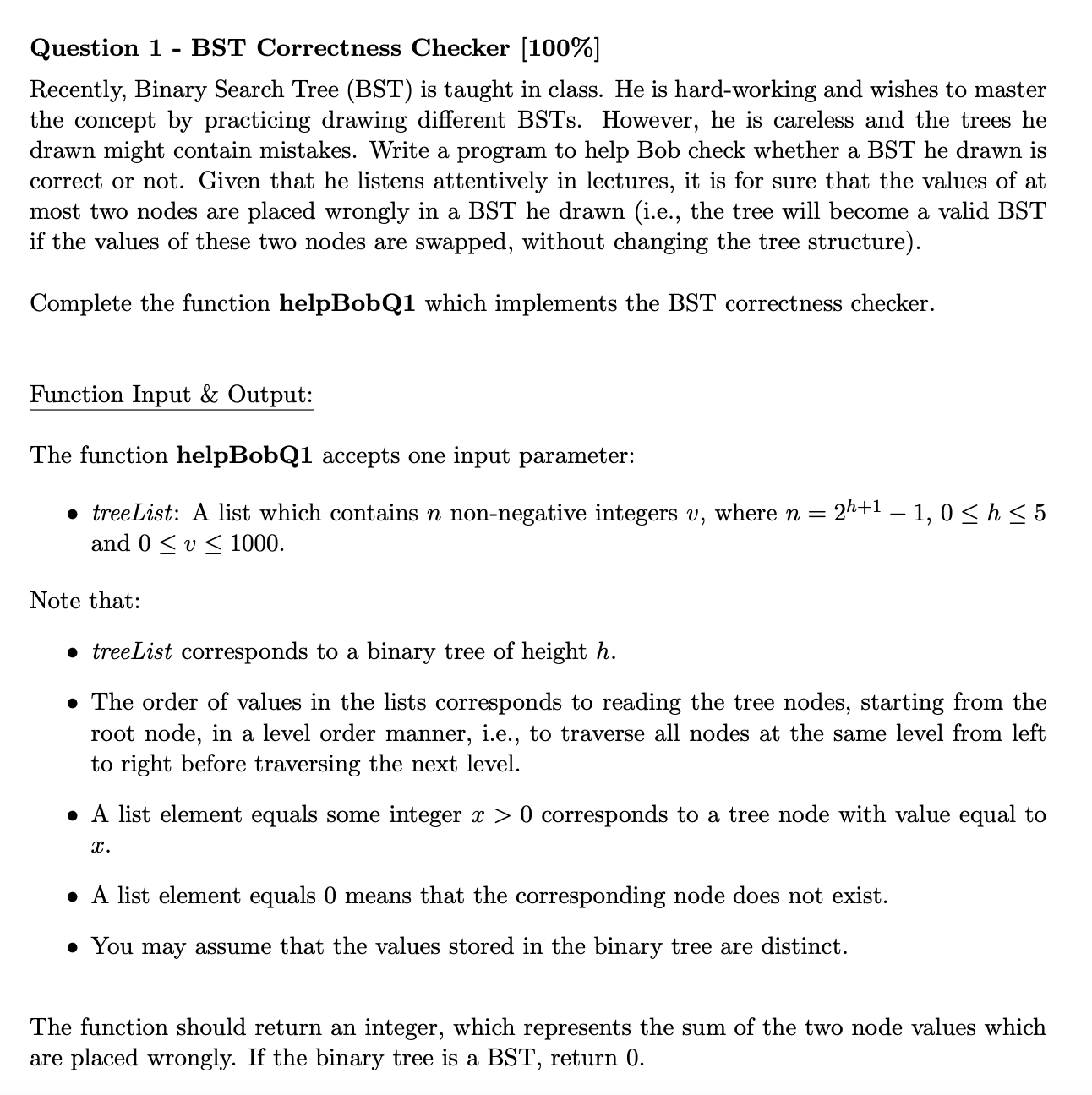 Solved Question 1 - BST Correctness Checker [100\%] | Chegg.com