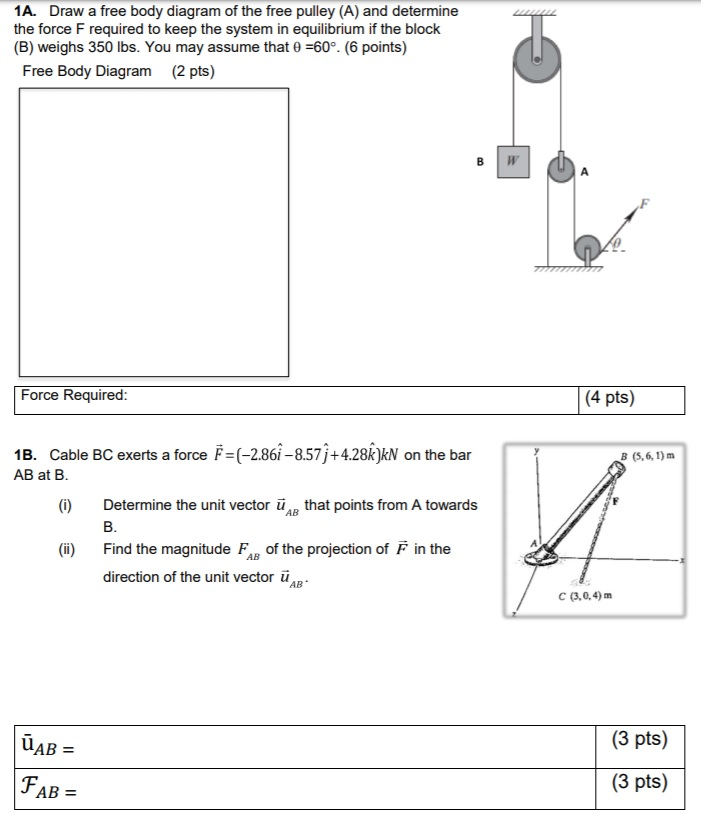 Solved 1A. Draw a free body diagram of the free pulley (A) | Chegg.com