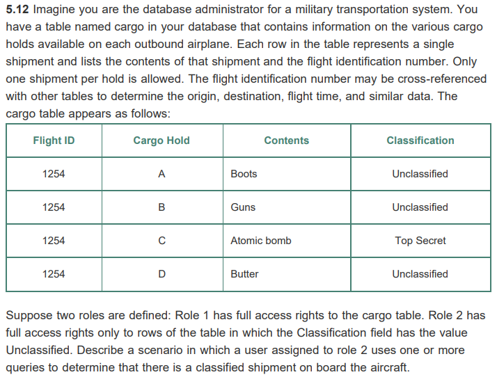 Solved 5.12 Imagine you are the database administrator for a | Chegg.com
