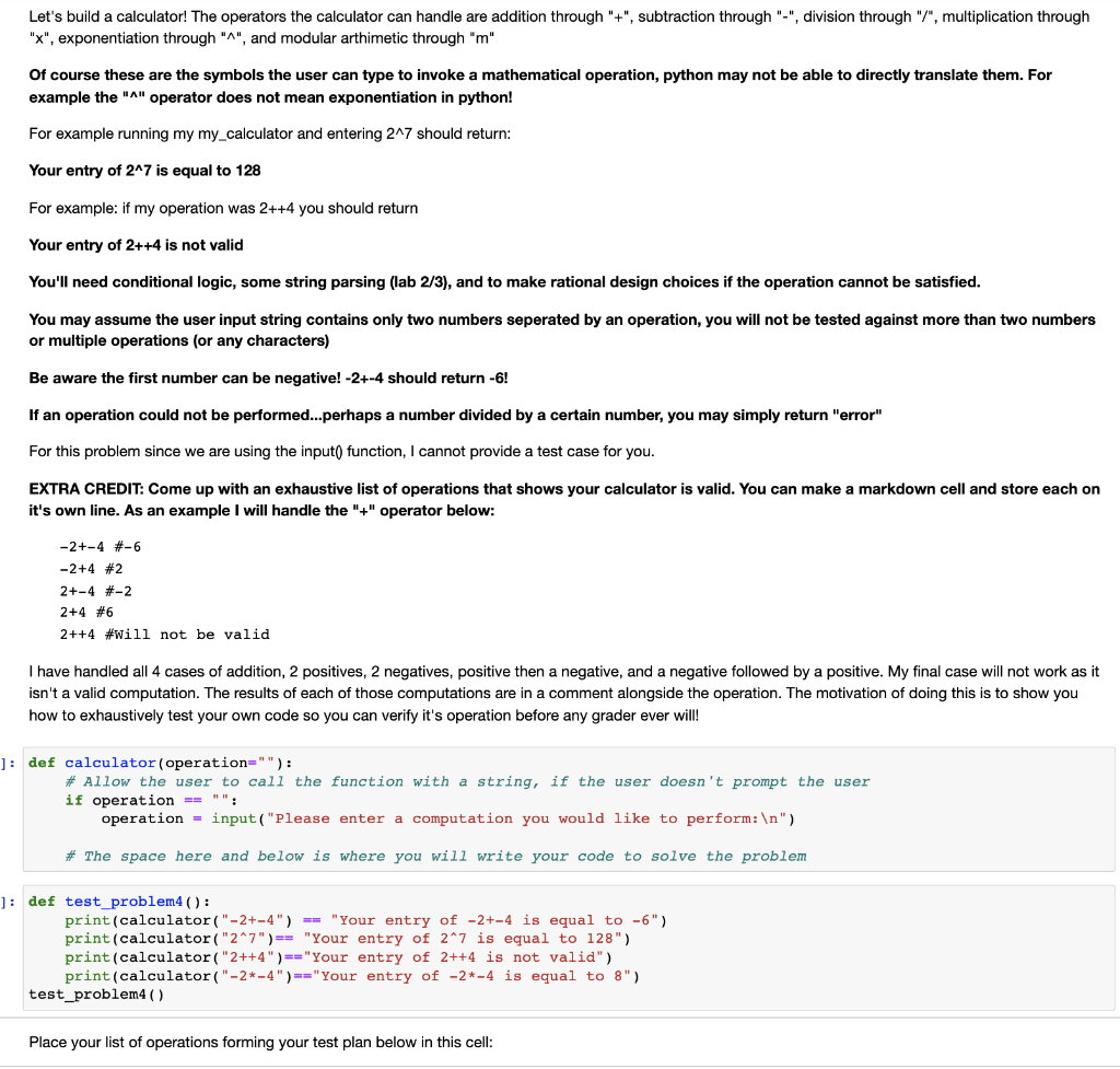 Solved Let's build a calculator! The operators the | Chegg.com