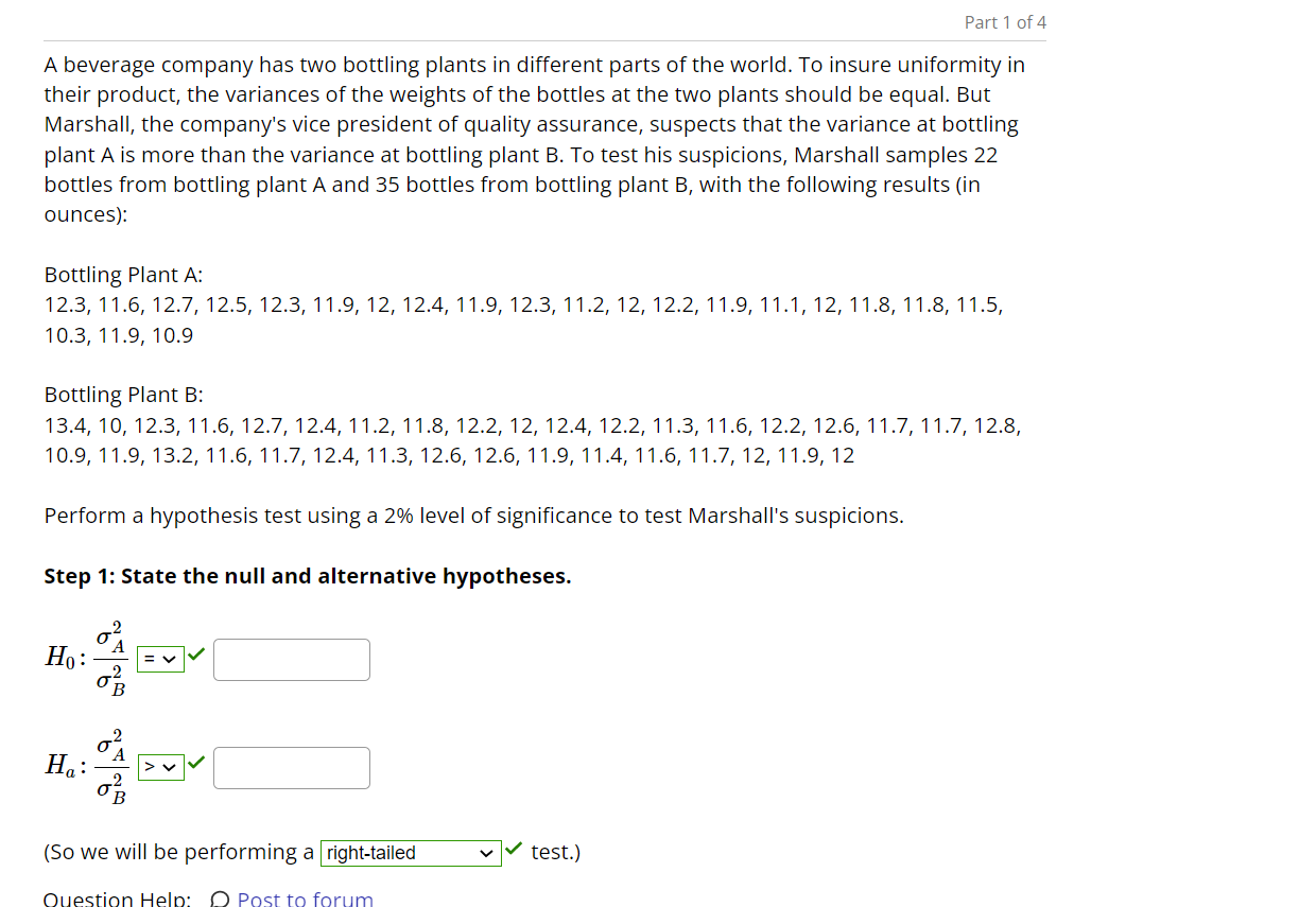 [Solved] Part 1 of 4 A beverage company has two bottling