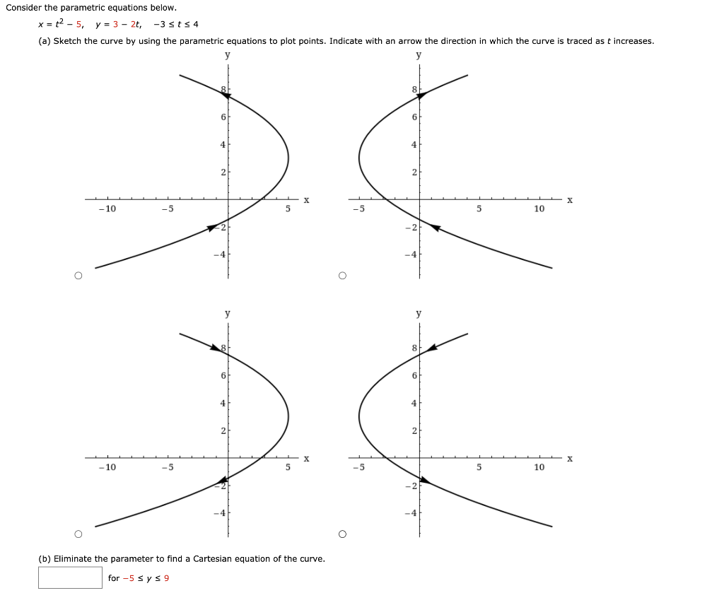 Solved Consider the parametric equations below. X = 2 - 3, y | Chegg.com