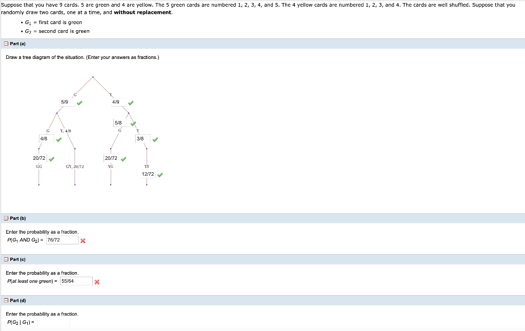 Solved Suppose that you have 9 cards. 5 are green and 4 are