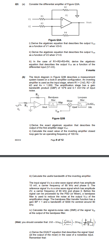Solved 03. (a) Consider the differential amplifier of Figure | Chegg.com