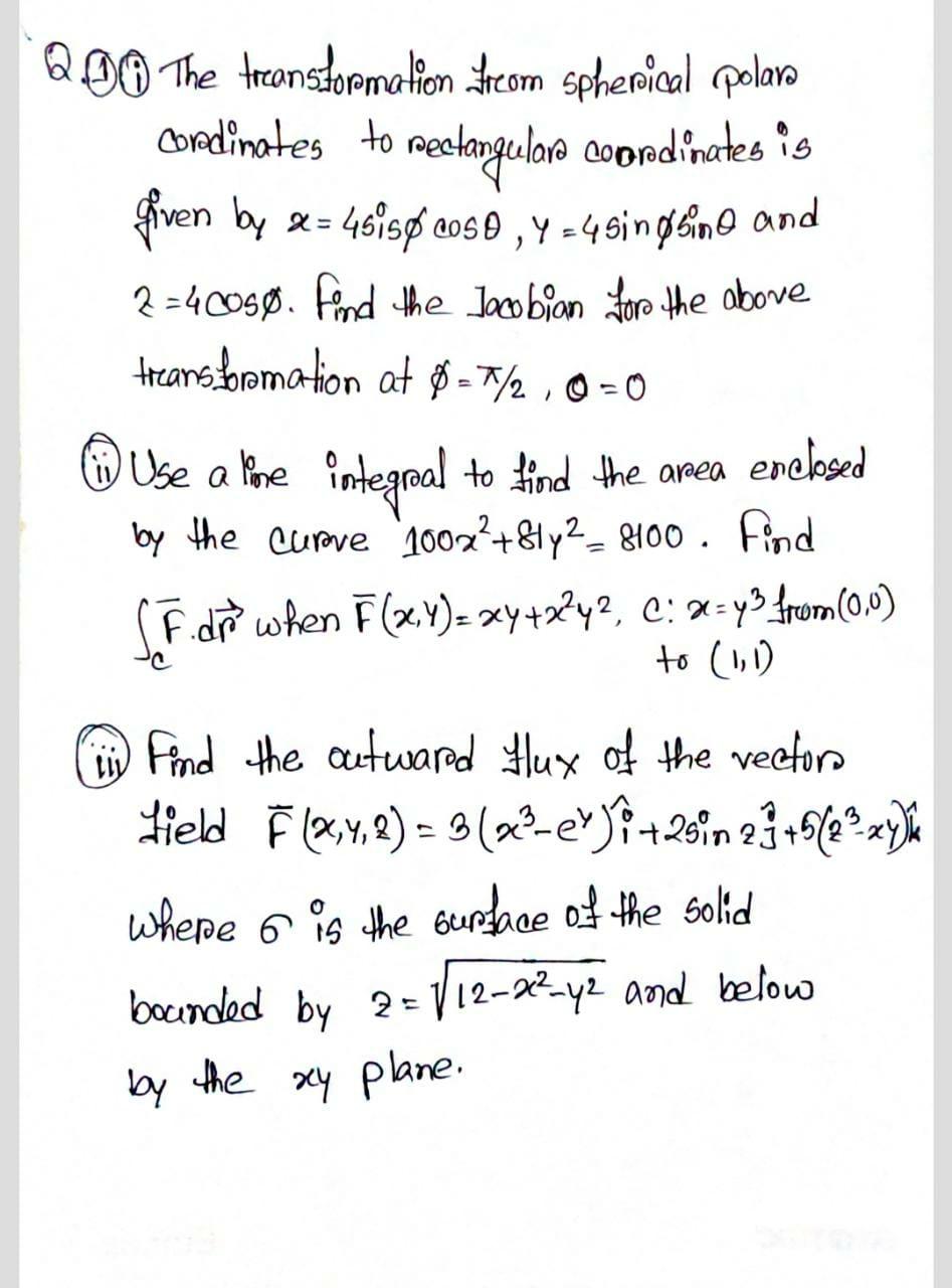 Solved Q00 The transformation freom spherical polaro | Chegg.com