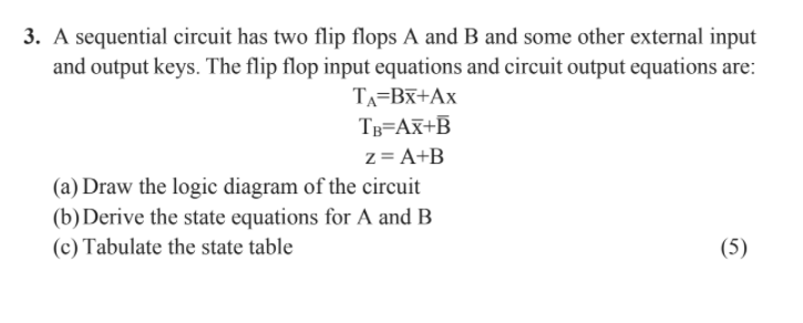 Solved 3. A Sequential Circuit Has Two Flip Flops A And B | Chegg.com