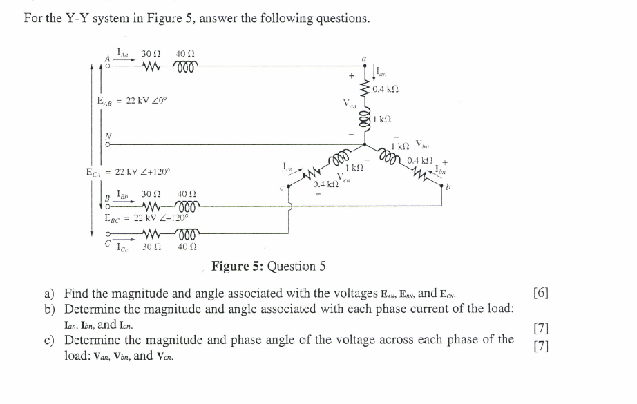 Solved For the Y-Y system in Figure 5, answer the following | Chegg.com