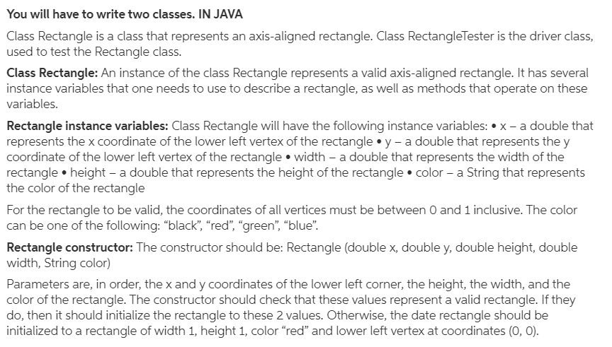 You will have to write two classes. IN JAVA Class | Chegg.com