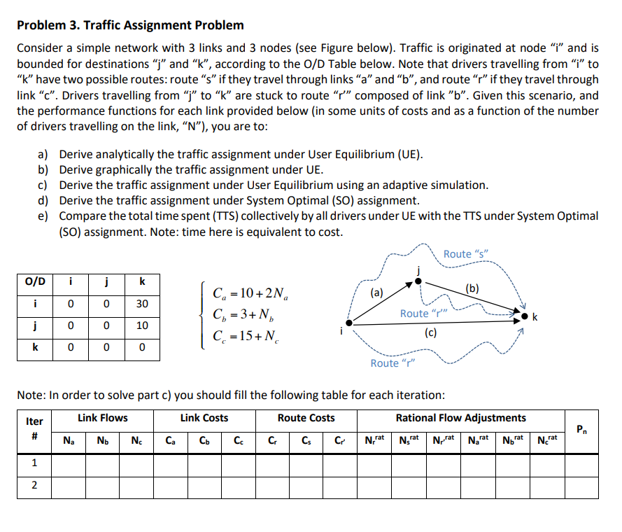 Problem 3. Traffic Assignment Problem Consider A | Chegg.com