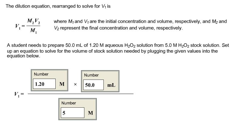 Solved The dilution equation, rearranged to solve for V is | Chegg.com