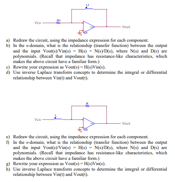 Solved L1 Vin R1 Wr Vout a) Redraw the circuit, using the | Chegg.com