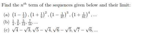 Solved Find the nth term of the sequences given below and | Chegg.com