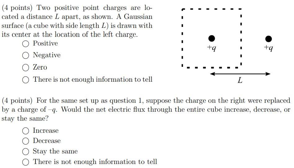Solved (4 points) Two positive point charges are lo- cated a | Chegg.com