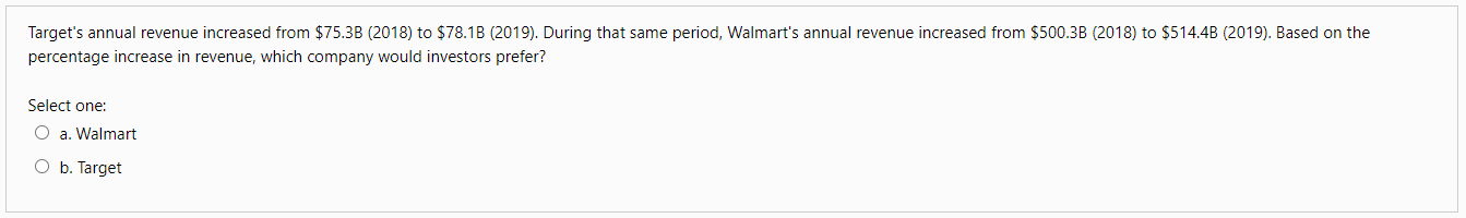 Solved Target s Annual Revenue Increased From 75 3B 2018 Chegg