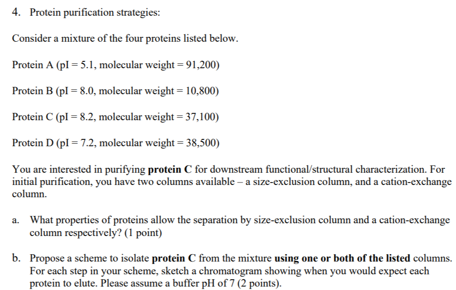 Solved 4. Protein purification strategies: Consider a | Chegg.com