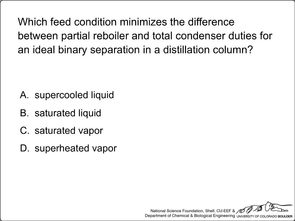 Solved Which feed condition minimizes the difference between