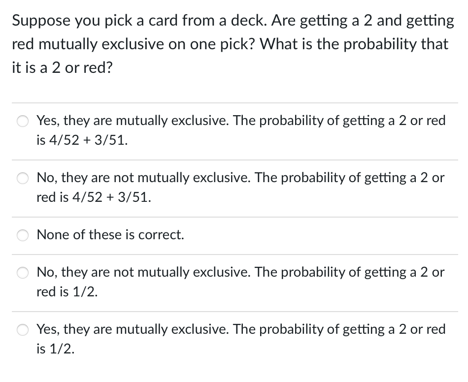 Solved Suppose you pick a card from a deck. Are getting a 2 | Chegg.com